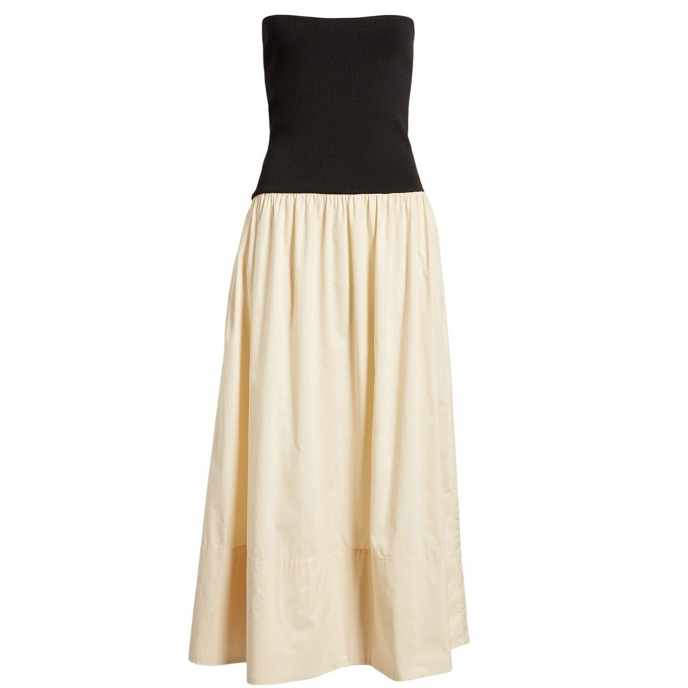 pistola Black and Cream Strapless Midi Dress